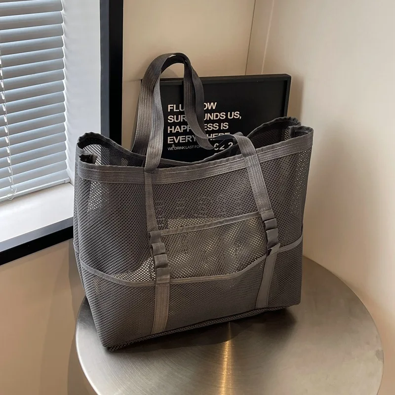 Bolso de hombro de malla de gran capacidad, bolso de mano para compras de verano, almacenamiento en la playa, estilo Instagram, bolso de mano informal ahuecado a la moda