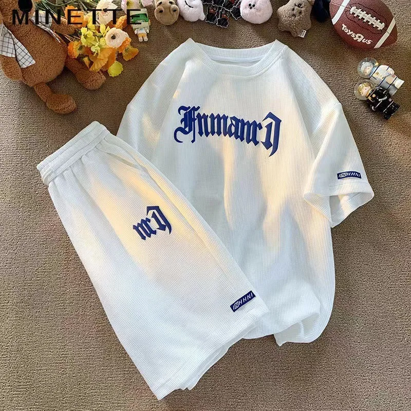 Cross-border Waffle Casual Summer Ice Silk Short-sleeved Sports Clothes Set Men's T-shirt Men's Clothing Set Matching - Image 5