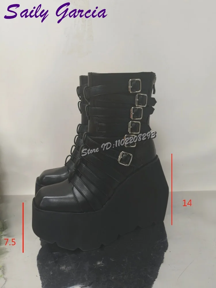 Punk Belt Buckle Platform Motorcycle Boots Square Toe Dark Thick Sole Hot Girl Knee-high Boots 2025 Y2K Women New Modern Shoes