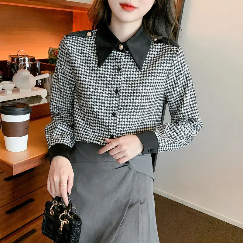 Spring Autumn New Fashion Turn-down Collar Long Sleeve Plaid Blouses Women\'s Clothing Loose Trend Simplicity All-match Shirts