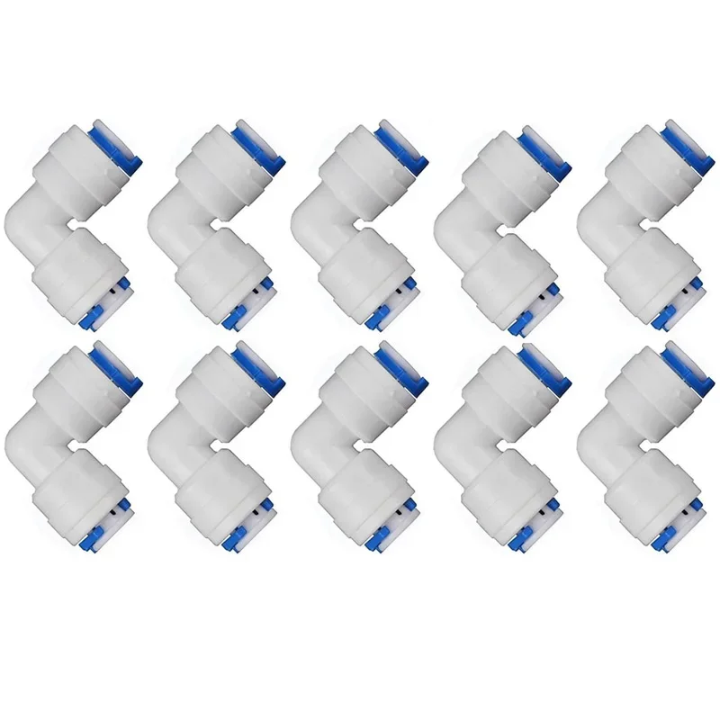 

10 Pcs 1/4" OD Tube to 1/4" Quick Connect Elbow Fitting, Push Fit Connector for RO Water Purifier System