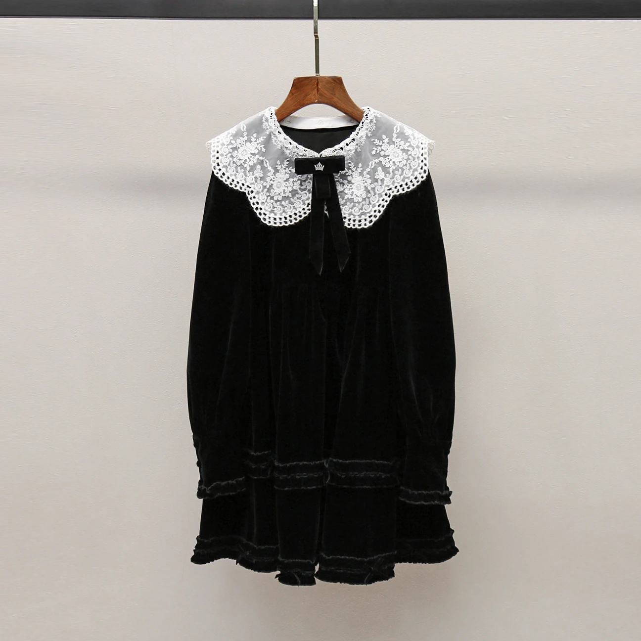 

Velvet Puffy Doll Dr with Lace Collar And Bow Knot South Oil Autumn New Sle Princ Skirt for Women Ci Commute