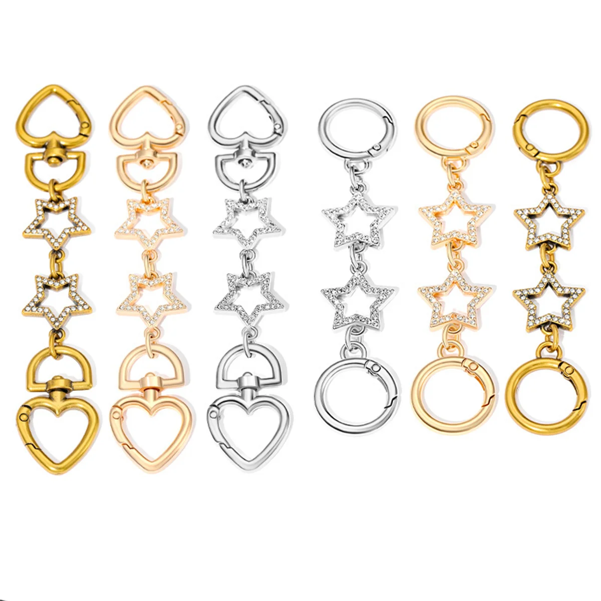 Gold Straight Metal Star Extensions Chain Rhinestone Star Purse Extender Chain Strap for Handbags and Shoulder Bags