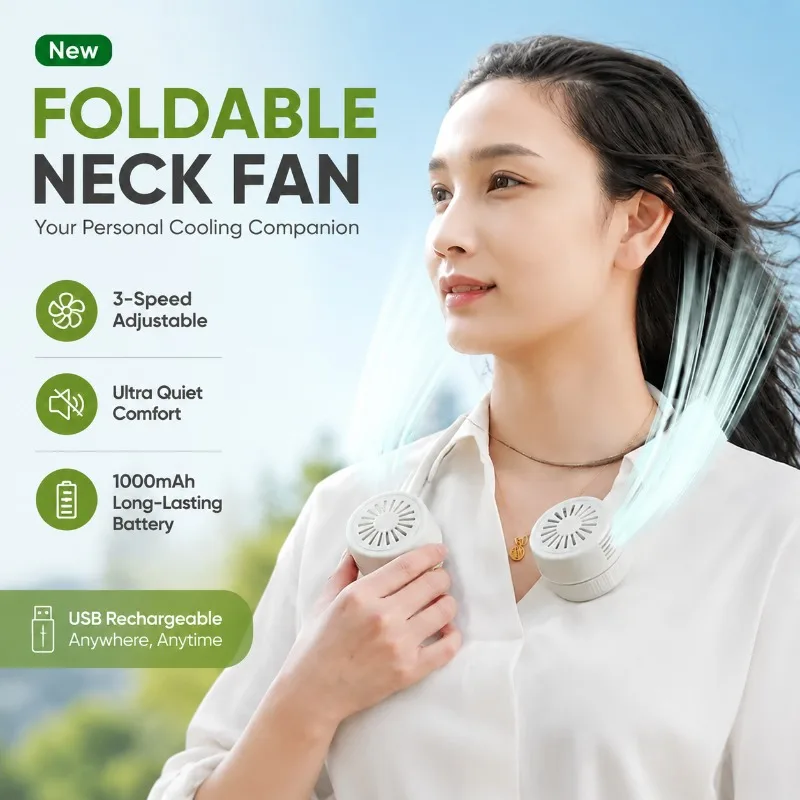 

New Bladeless Neck Fan USB Rechargeable Portable Mini Cooler Foldable Silent Pocket Wearable Fan Compact Retractable Design
