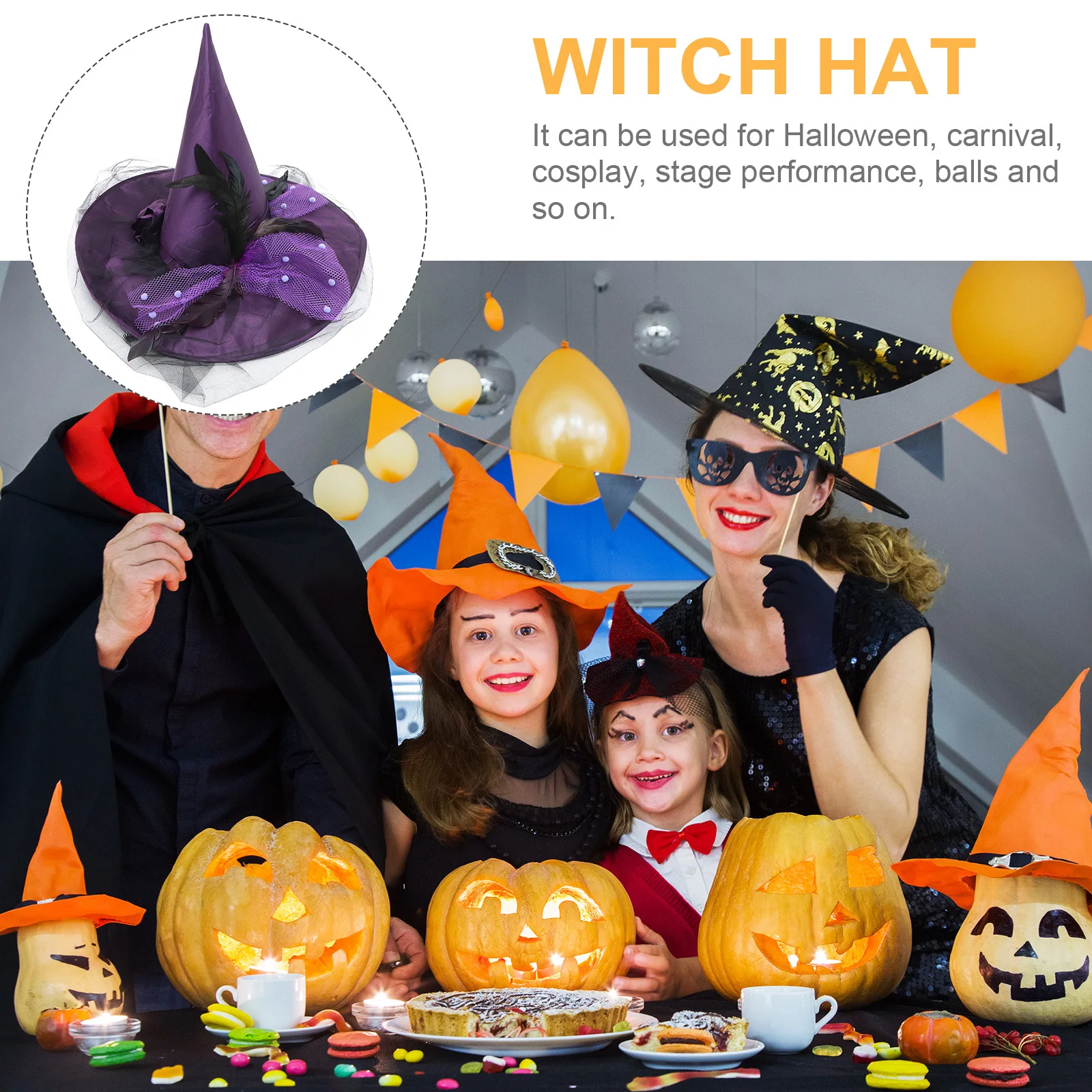 

Halloween Witch Hat Decorative Fabric Prop Comfortable Fit Easy on Off for Cosplay Costume Accessories Festive Atmosphere
