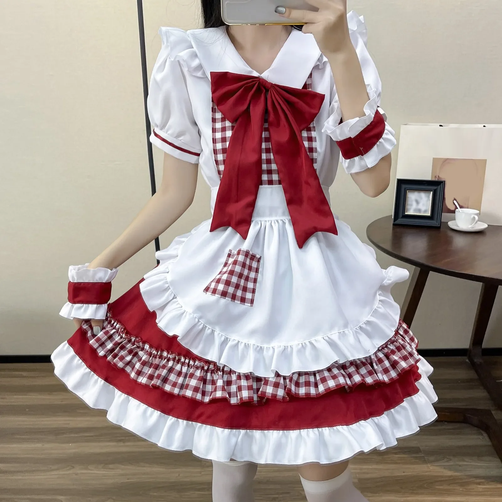 

Kawaii Restaurant Maid Lolita Dress Sexy Cosplay Uniform Maid Apron Dress Plus Size Women's Costume for Parents 2023 Costume