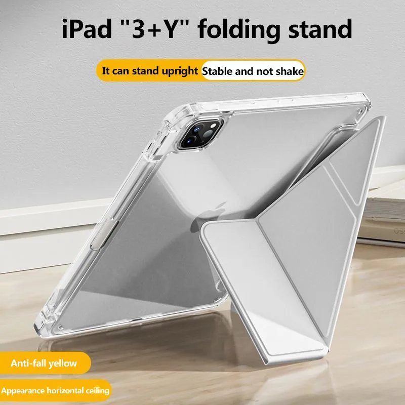 Transparent Acrylic Cover For iPad Pro 11 2024 5th Air 11 6 13 5 4 3Pro 2 1 Pro 13 10th 10.9 10.2 9.7 Y-Folding Deformation Case