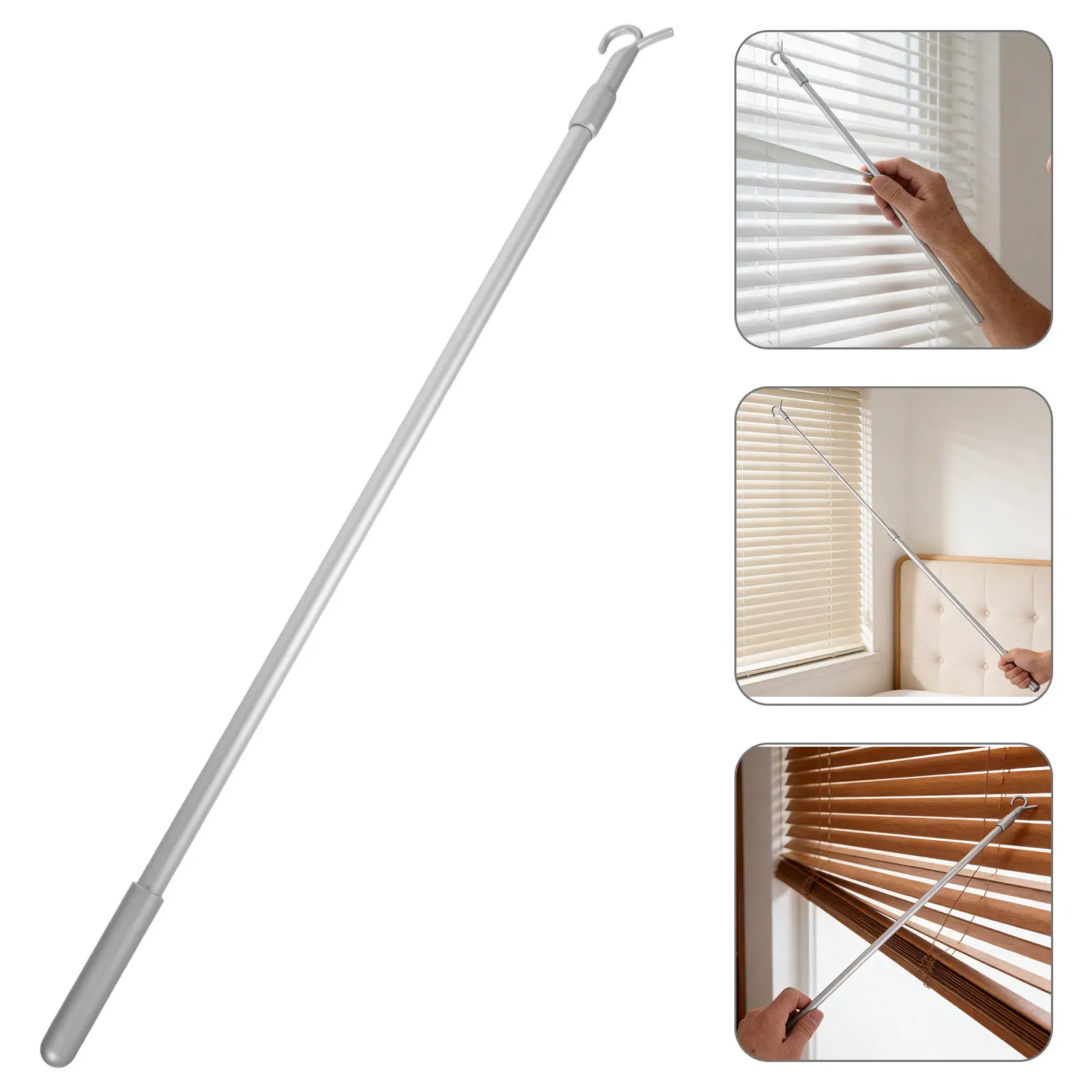 Adjustable 32Inch Telescopic Window Shade Pull Rod Aluminum Alloy Push Pull Rod for Roller and Cordless Blinds Easy Use
