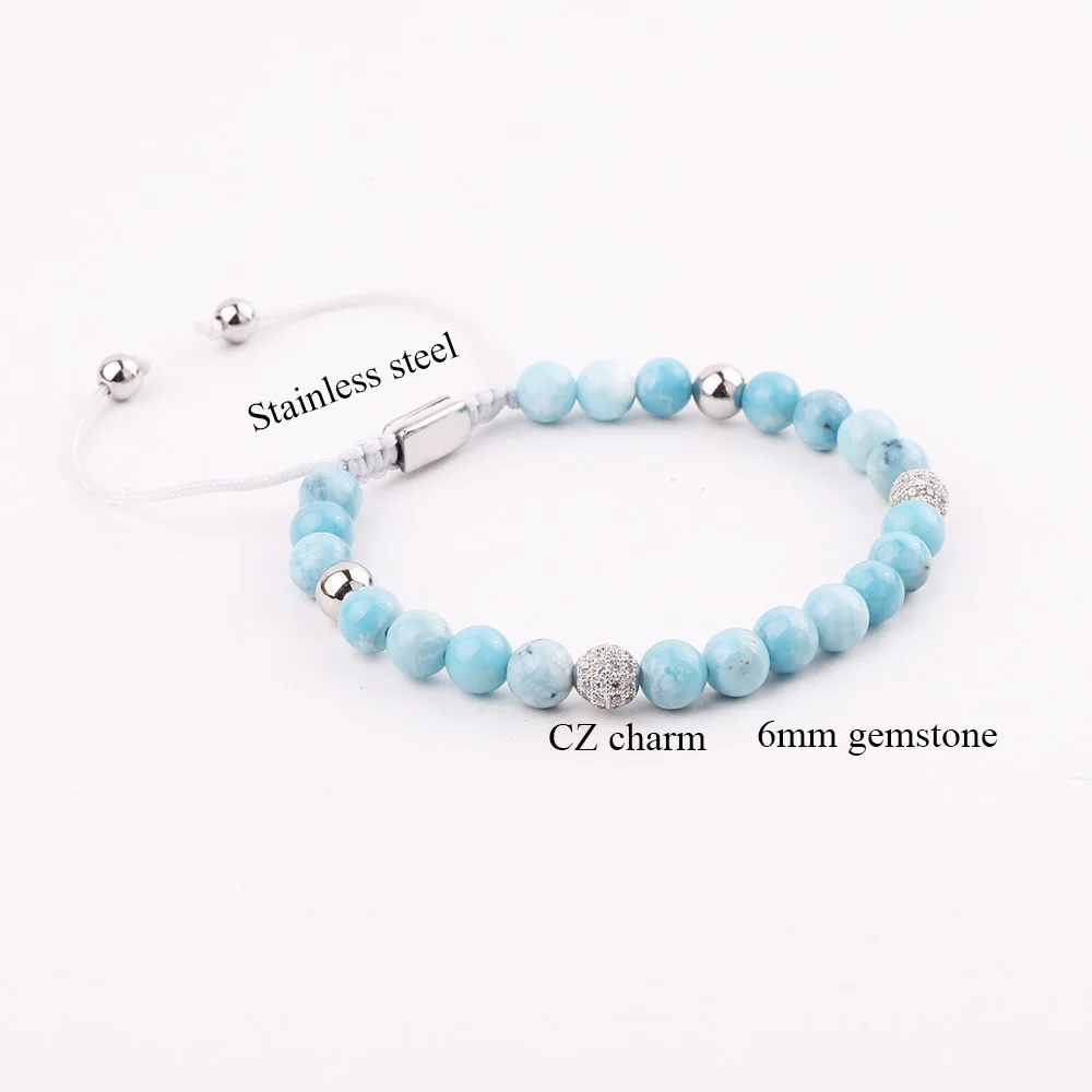 New Design Gemstone Natural Aquamarine Larimar Amazonia Stone Macrame Bracelet Women Jewelry Gift