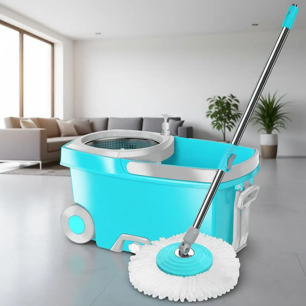 

Spin Mop and Bucket, Mop and Bucket with Wringer Set, 360 Spinning Floor Cleaning Tool with 6 Microfiber Replacement Refills, 61