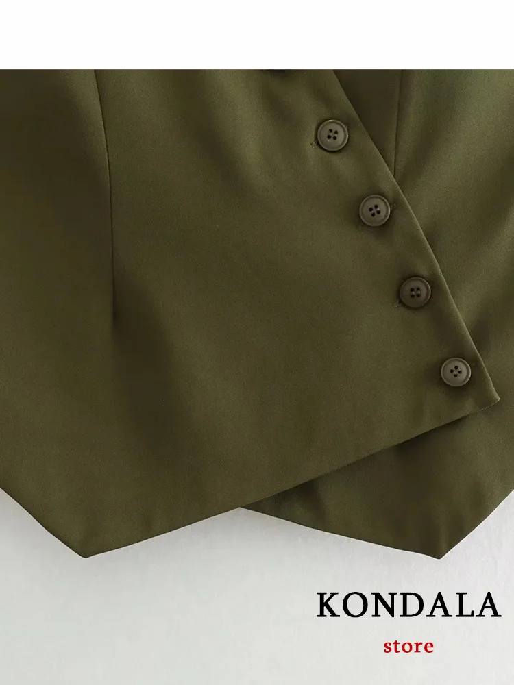 KONDALA Vintage Green Solid Chic abito da donna con scollo a v senza maniche Blazer + pantaloni larghi dritti New Fashion 2023 Summer Office Set