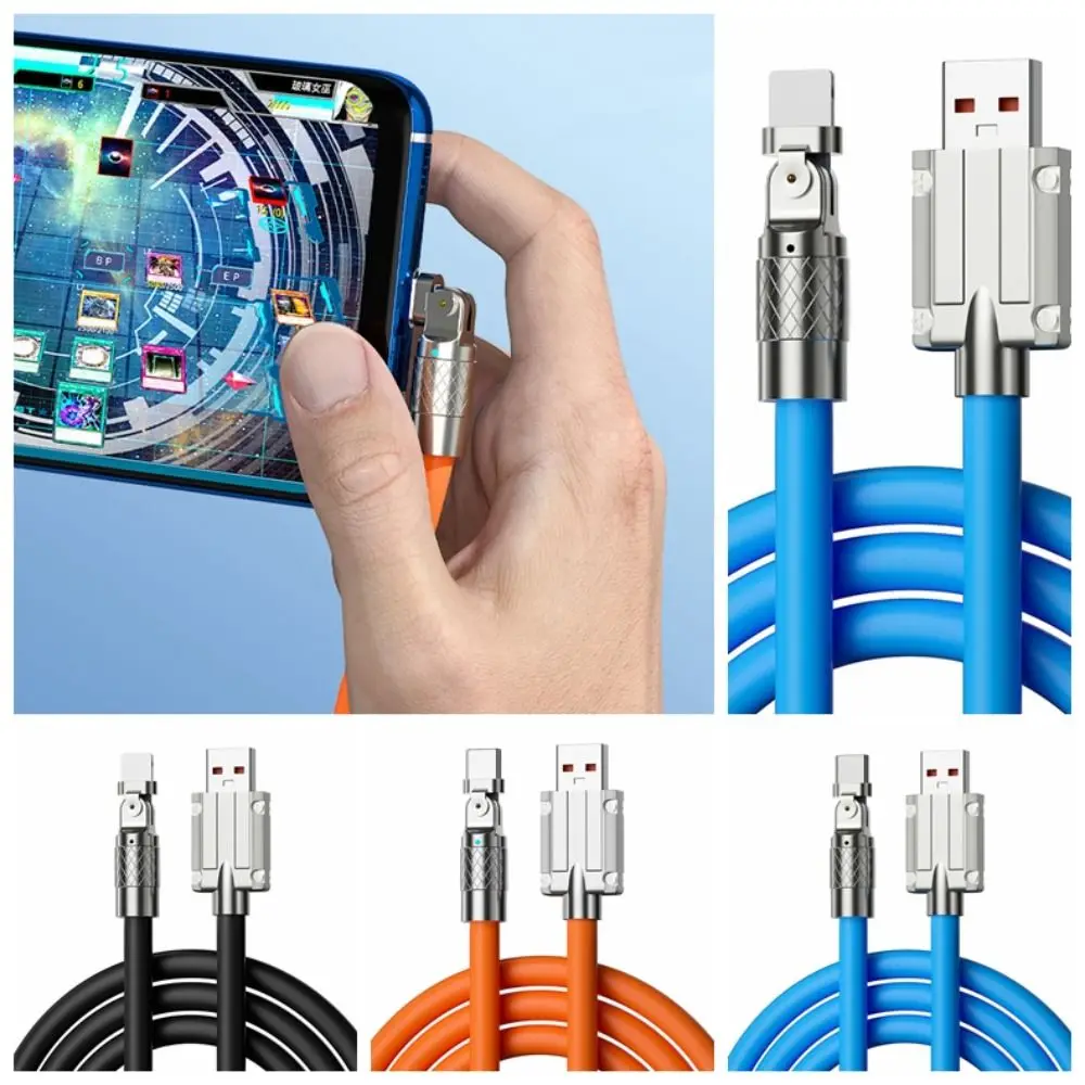 USB A 180 Degree Silicone Data Cable IOS/Type C/micro USB 120W Rotation Silicone Charging Cable with Light Fast Charging