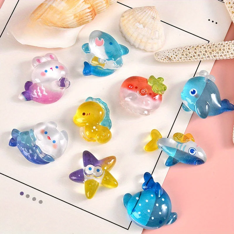 10Pcs Flat Bottom Ocean Dolphin Shark Decorative Jewelry Resin Accessories Phone Case DIY Micro Landscape Small Ornament