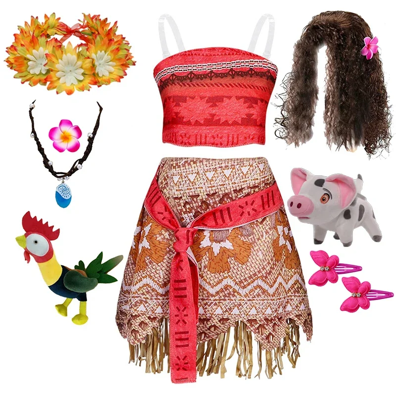 Disney Moive Ocean Adventure Girls Cospaly Moana Headwear trajes de cerdo estilo Vaiana Hawaii para niños vestido de fiesta de cumpleaños bolas