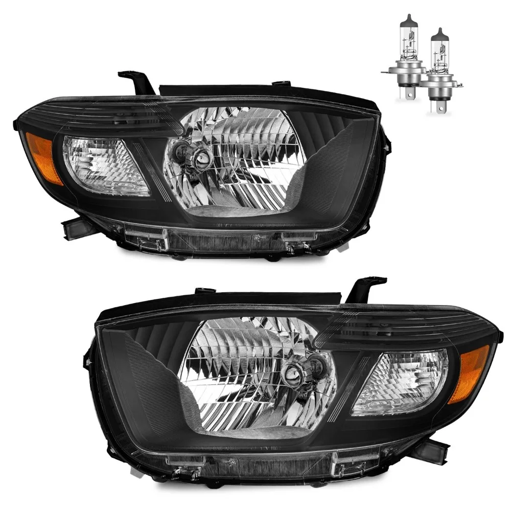 

Пара фар для Toyota Highlander 2008, 2009, 2010 годов выпуска, черные, с лампами