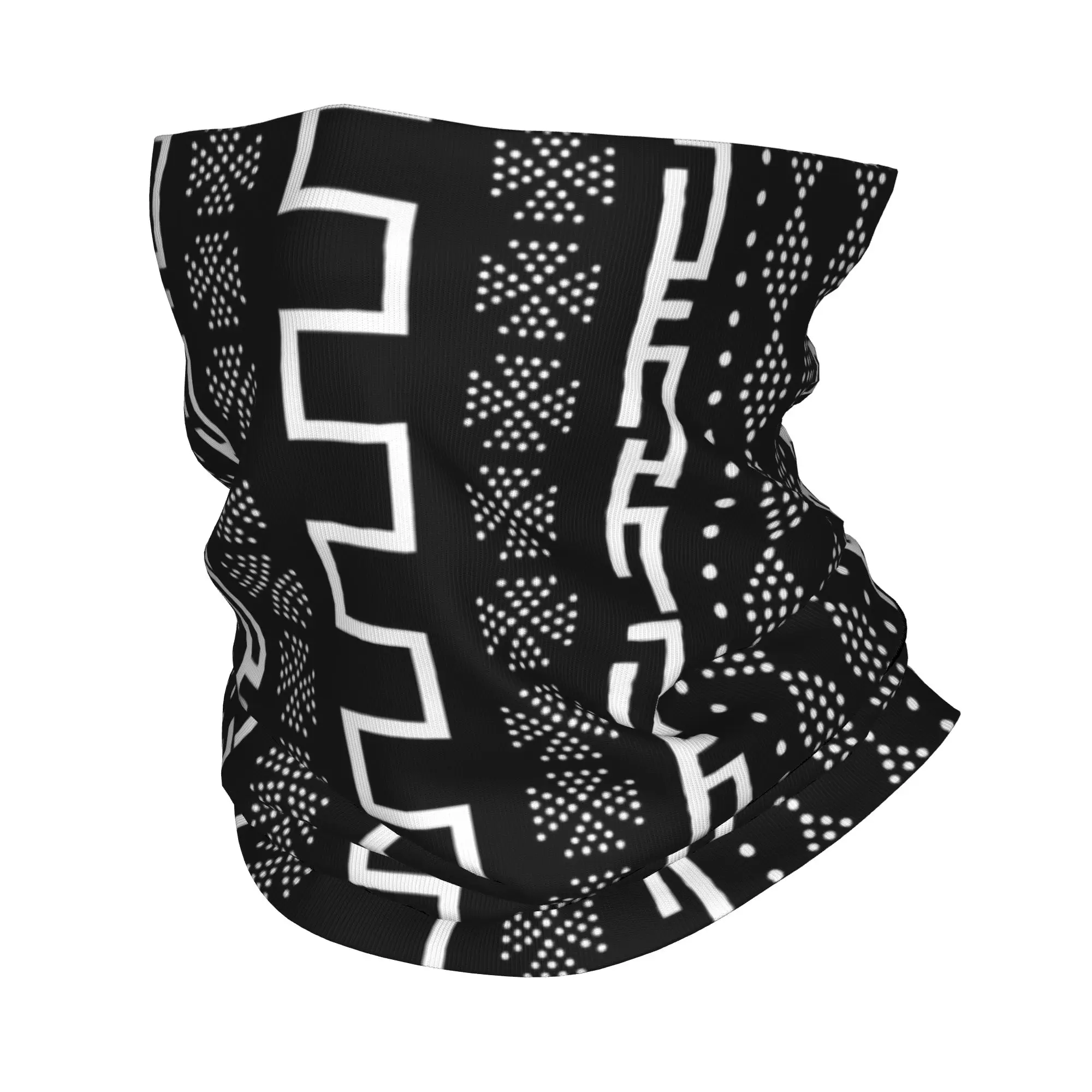 Black and White Bogolan Mud Cloth African Design Bandana Neck Cover Printed Wrap Scarf Warm Face Mask Running For Men Women