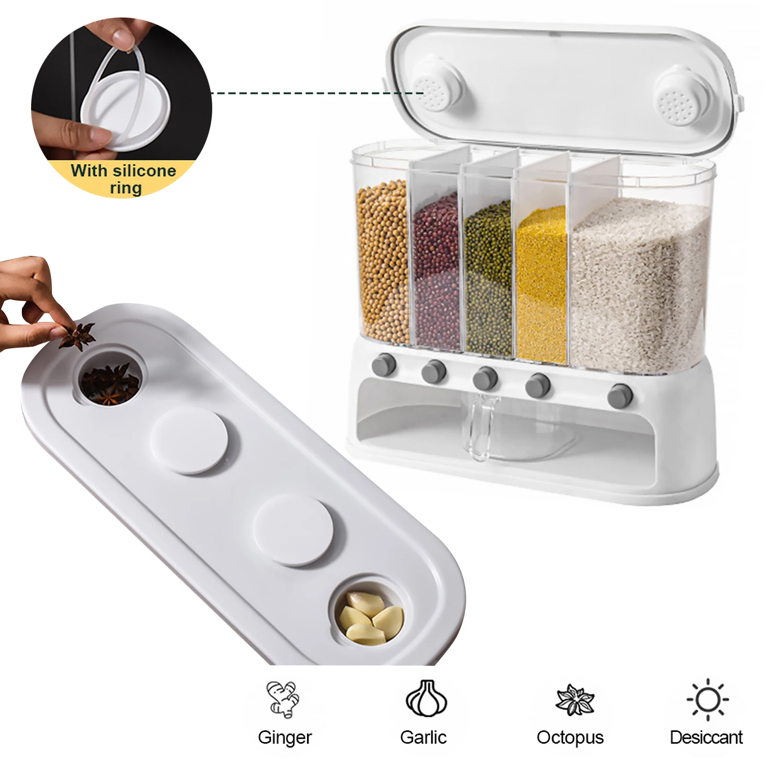 

12L Grain Dispenser Container Dry Food Dispenser Airtight Storage Compartment Grain Dispenser Storage for Kitchen Household