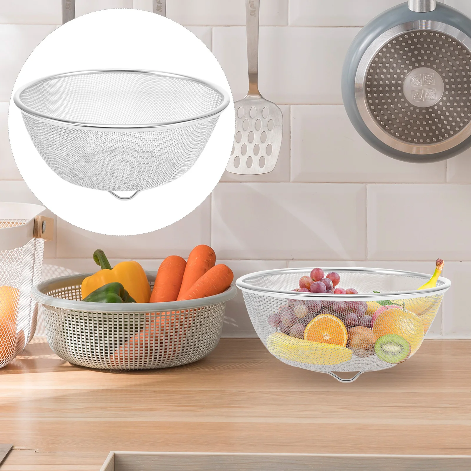 

Stainless Steel Fine Mesh Colander Strainer Filter Oil Slag Separator Kitchen Sieve Bowl for Vegetables Rice Washing Drainer