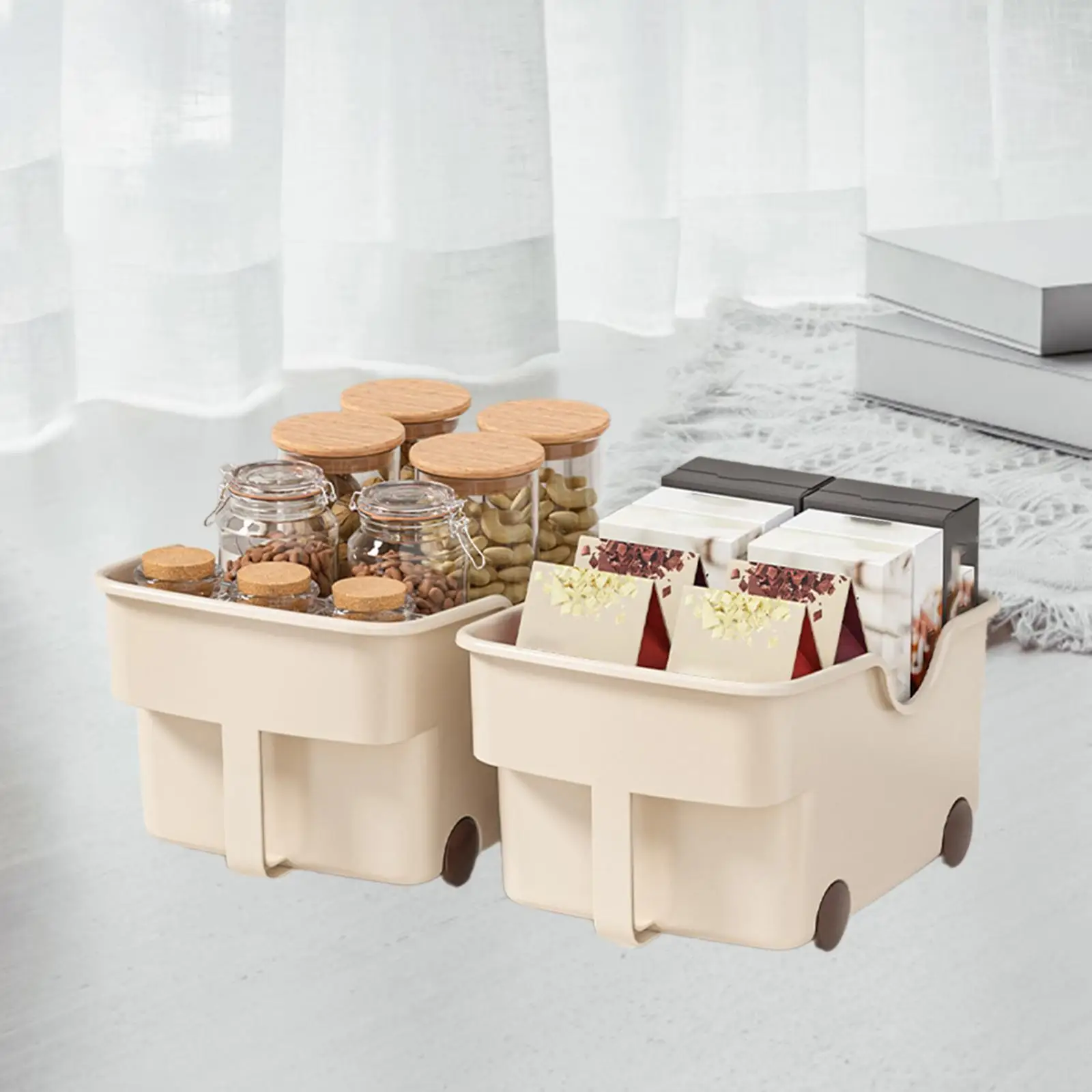 2Pcs Kitchen Cabinet Organizer Storage Bin Multipurpose Desktop Organizer Storage Box on Wheels for Kitchen Fridge Pantry