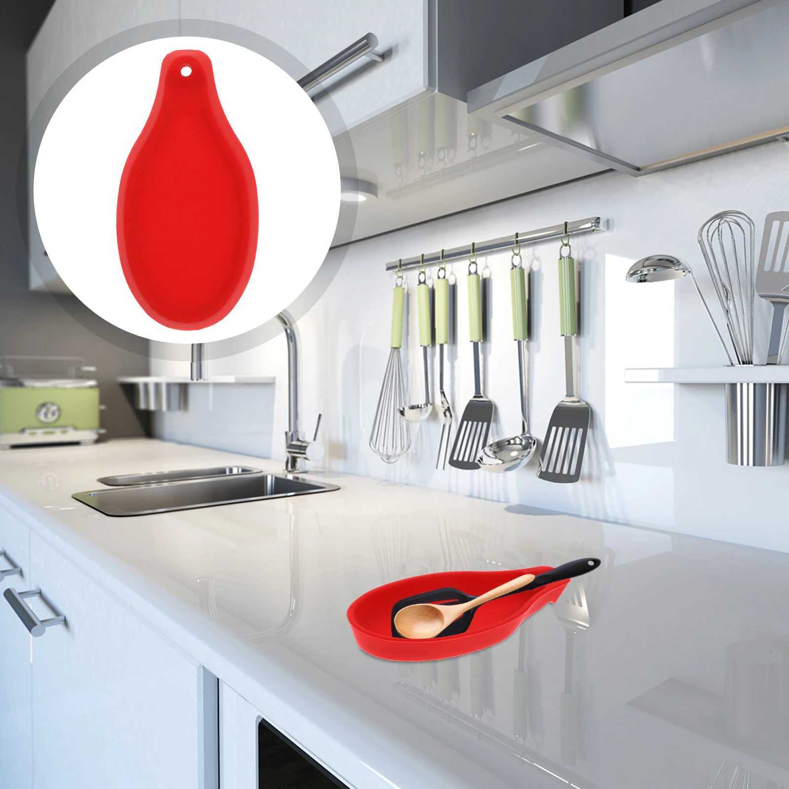 

2 Pcs Orange Silicone Spoon Pad Heat Resistant Utensil Holder Kitchen Supply Counter Spatula Rest Sturdy
