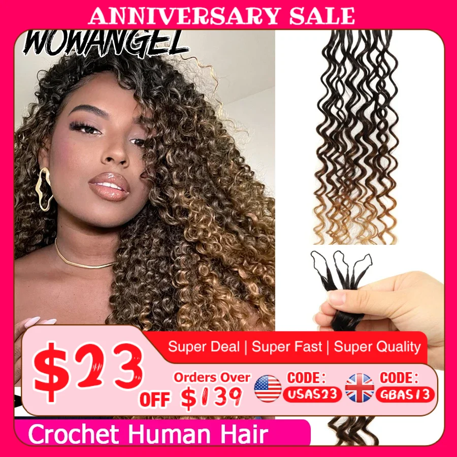 

WOWANGEL Deep Wave 1BT/4/30 Ombre Color Crochet Hair, предварительно разделенные пряди для плетения крючком, натуральные волосы для наращивания, 1/4/6 упаковок