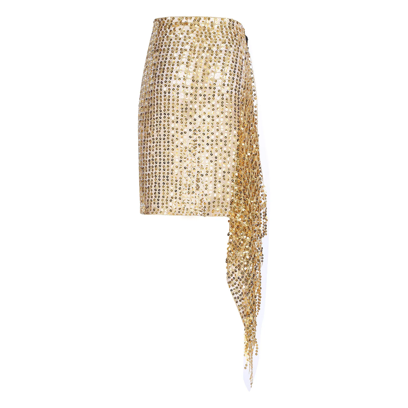 Feminino brilhante lantejoulas hip cachecol saias de dança do ventre strass estrela clipe auto-amarrado borla guarnições oco para fora hip saia cintura corrente