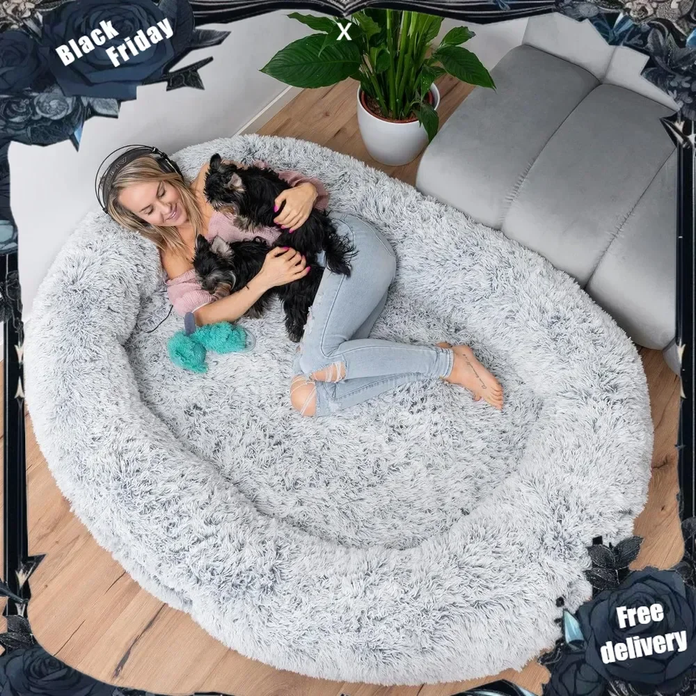 Human Dog Bed - 75x50x14 Giant Human Dog Bed for Adult for Sleeping - Soft, Comfy Premium Faux Fur, Orthopedic Sponge