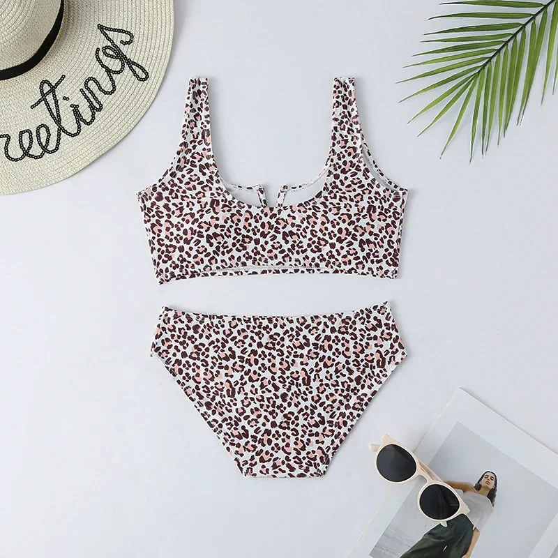 7-15 lat Leopard dziewczęcy strój kąpielowy dla dzieci wykończone frędzlami dwuczęściowy strój kąpielowy dla dzieci stanik Bikini Set nastoletnie