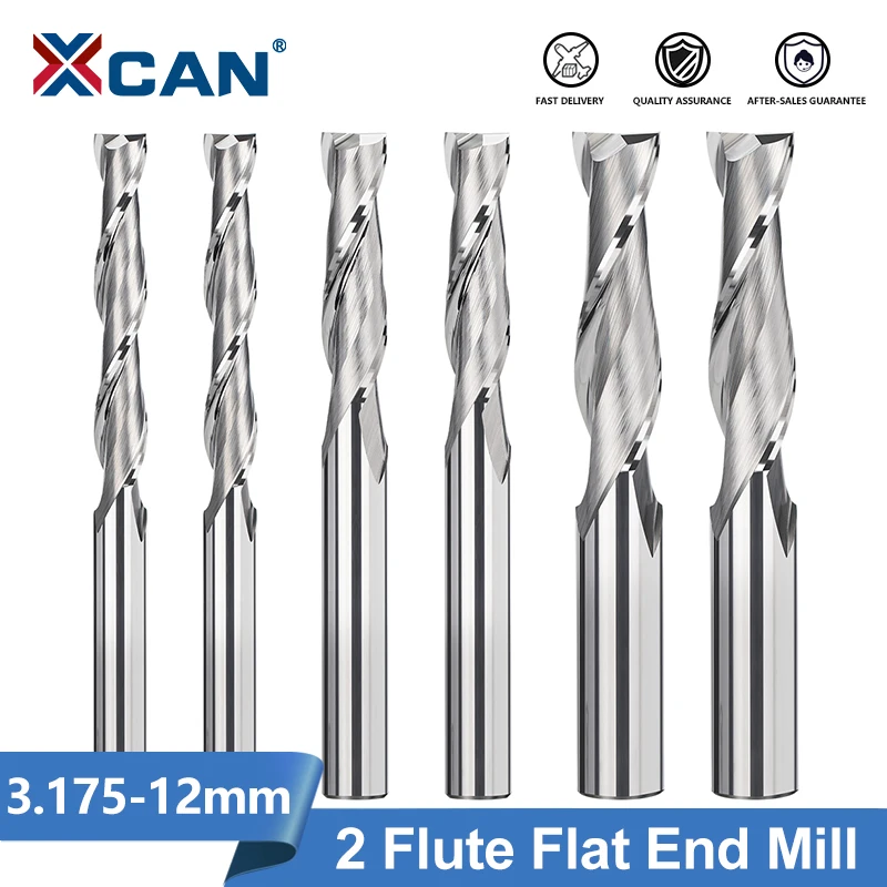 XCAN Milling Cutter 2 Flute Flat End Mill CNC Spiral Router Bit Engraving Bit for Wood PVC MDF Carbide End Mill 3.175 4 6 8 12mm