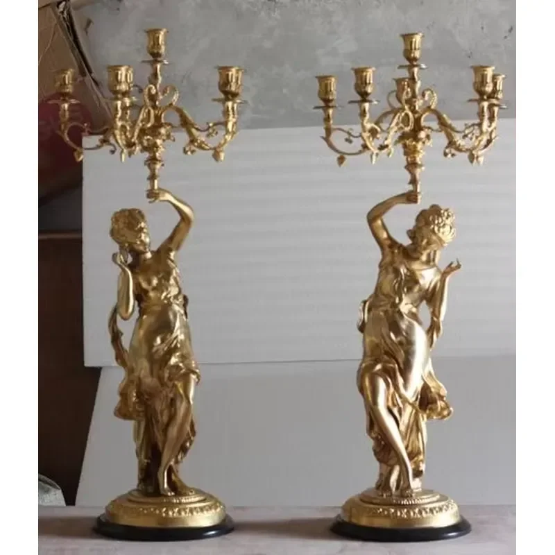 Gilded French Muse Statue Candle Holder 5 Arms Elegant Home Decor for Wedding Religious Events Vintage Style Centerpiece