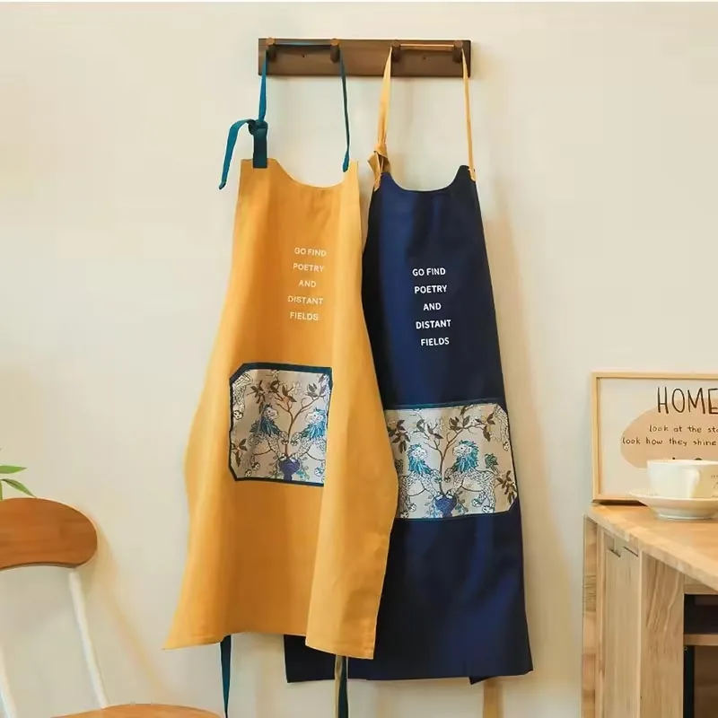 

Japanese Style Pure Cotton Print Kitchen Apron with Pocket and Adjustable Straps Anti-dirty Women's Pinafore for Cooking Baking