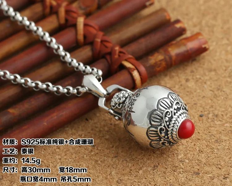 Tibetan retro Thai silver 925 ethnic wind box silver pendant female lotus shaped scripture tube Chinoiserie accessories