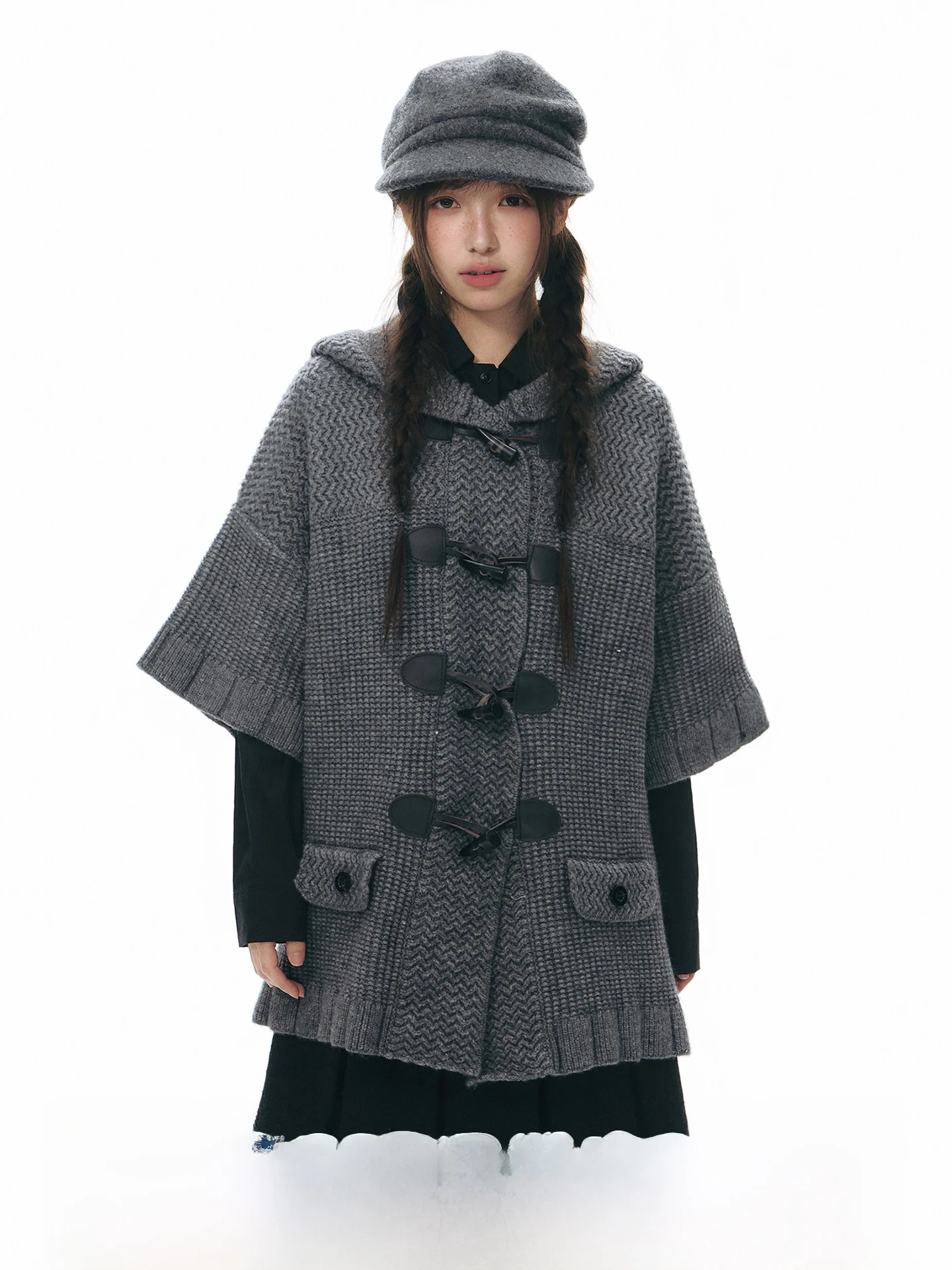 

TAKEANAP Original Vintage Buttoned Cape Sweater Cardigan Women's Lazy Sle Hooded Autumn Winter Outerwear Sweet Sle Straig...