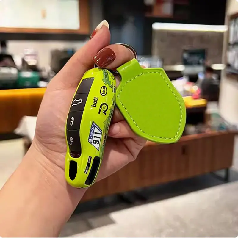 

Зеленый окрашенный чехол для ключей подходит для Porsche Key Case Cayenne Macan718 Panamera Taycan/911, модификация брелка