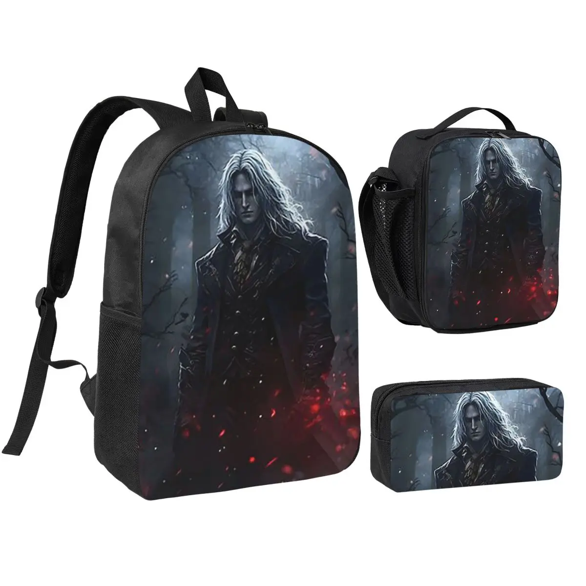 

Alucard Vampire Game Backpack Boys Girls BookBag School Bag Shoulder Bags 3ps Insulated Lunch Bag Pencil Case