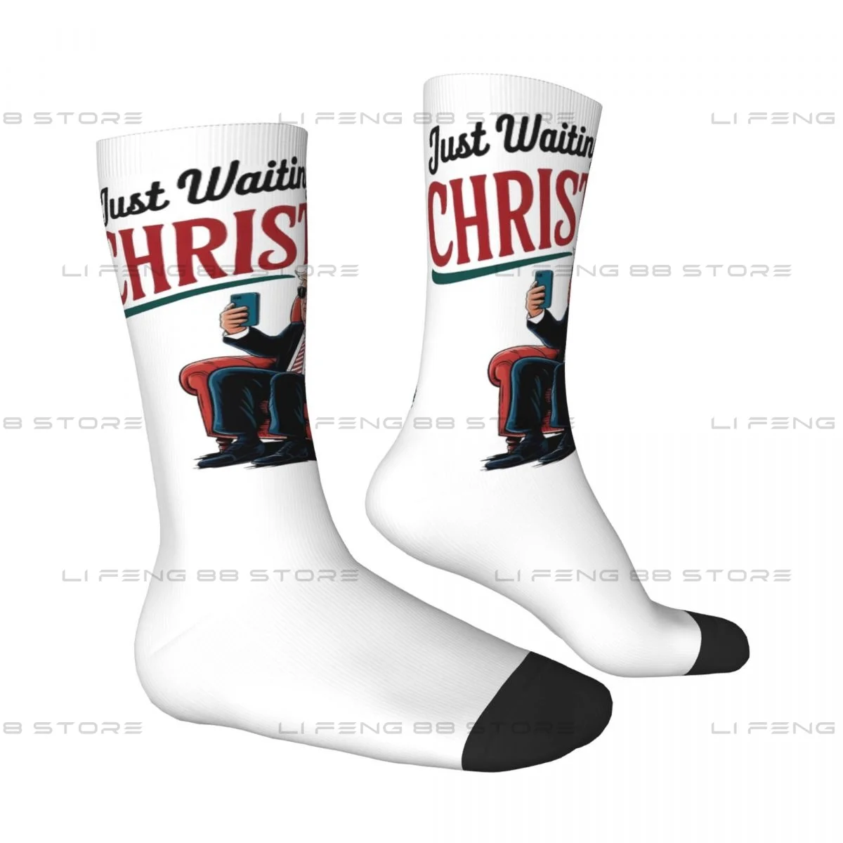 Just Waiting For Christmas Trump Men Women Socks Outdoor Novelty Spring Summer Autumn Winter Stockings Gift