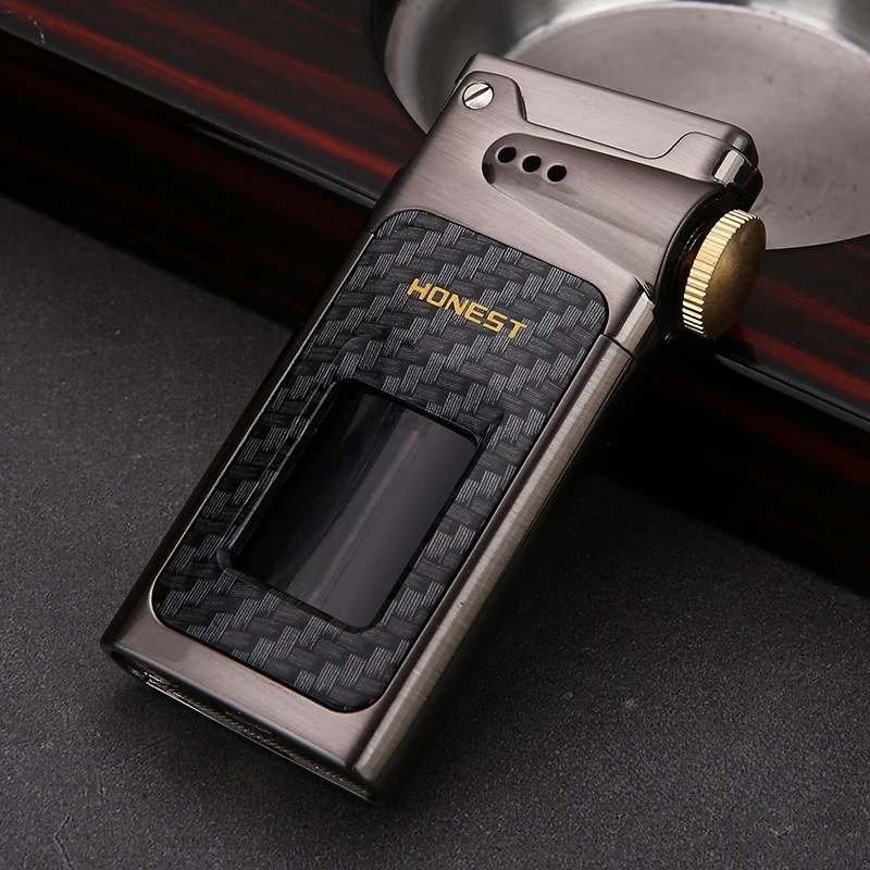HONEST One-Click Pop-Up Ignition Fuel Lighter, Large-Capacity Fuel Tank Retro Wood Grain Lighter, Gift for Men