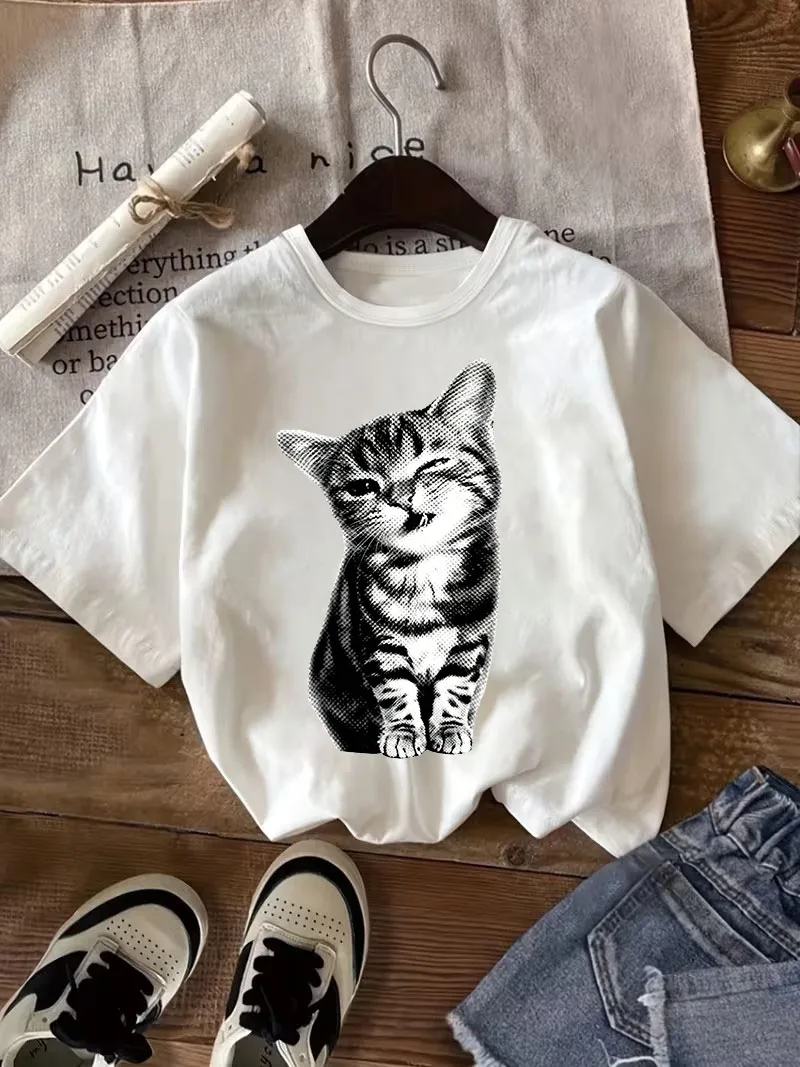 Fashion Women's Casual Short Sleeved Crew Neck T-shirt Coffee Lover Lip Print Spring/summer Top Tee Graphic Shirt Woman Girls
