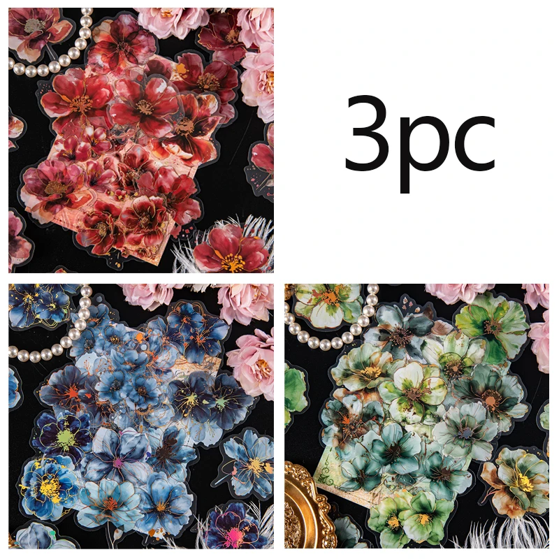 3 pegatinas de decoración floral DIY, hechas de material PET impermeable, adecuadas para decorar papelería, diarios, álbumes de recortes, et