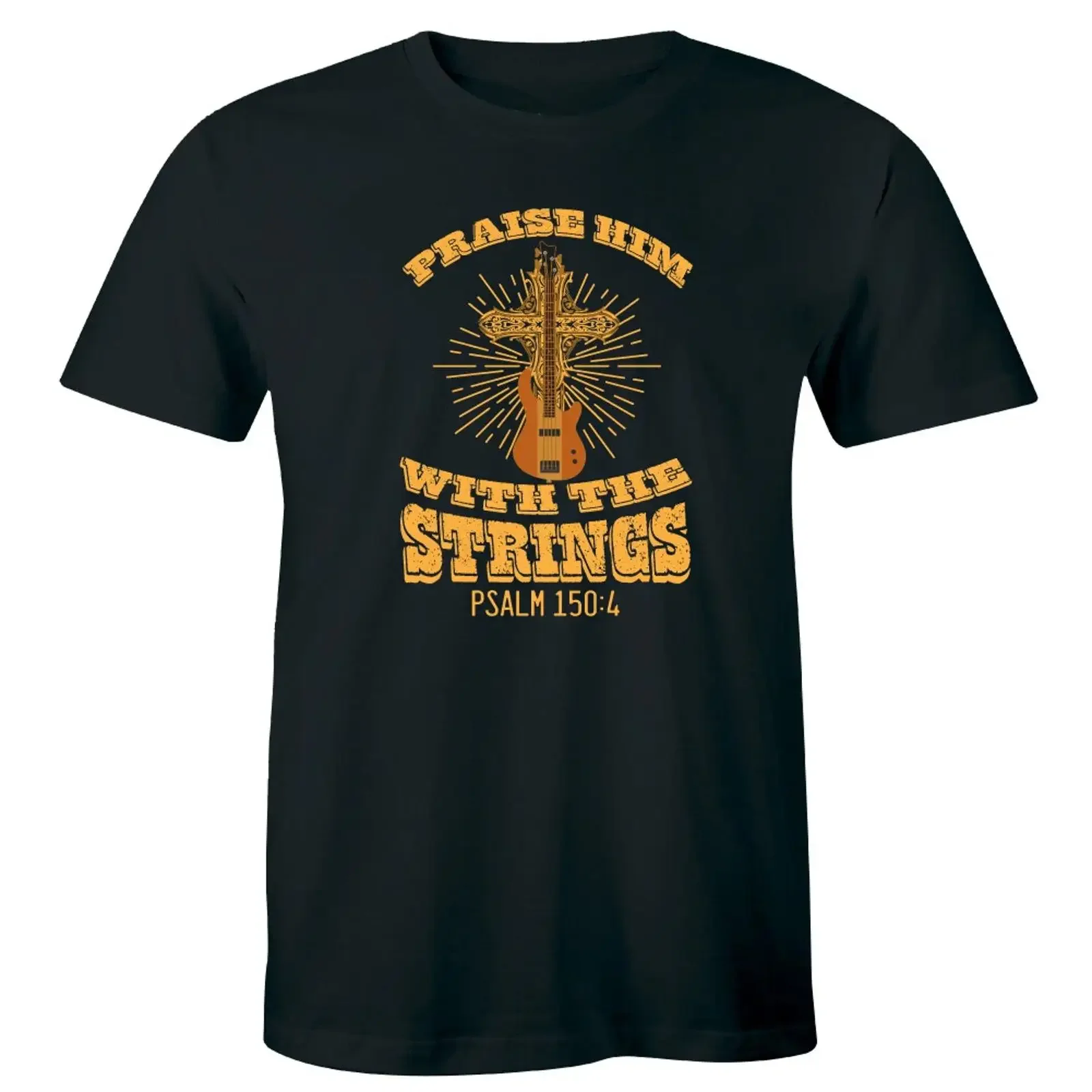 Praise Him With The Strings Psalm 150 4 Guitar Men's Music T Shirt vintage Washed streetwear Top For Everyday Wear Casual