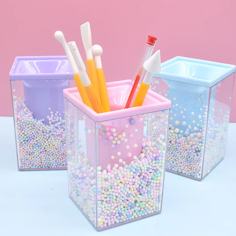 Cute Bubble Pen Holder Multi-purpose Desktop Organizer Storage Stationery Makeup Brush Holder with Colorful Bubble Balls