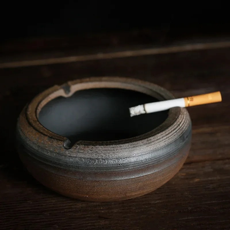 Creative Ceramic Ashtray Handmade Vintage Household Office Ancient Early Burning Thread Hammer Ashtray Tea Set Shop Home Decor