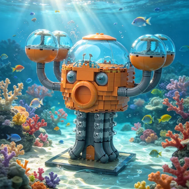 MOC Building Bricks Set Steampunk Octopod Sci-Fi Marine Fantasy Monster DIY Assembly Brick Set Collectible Display Scene