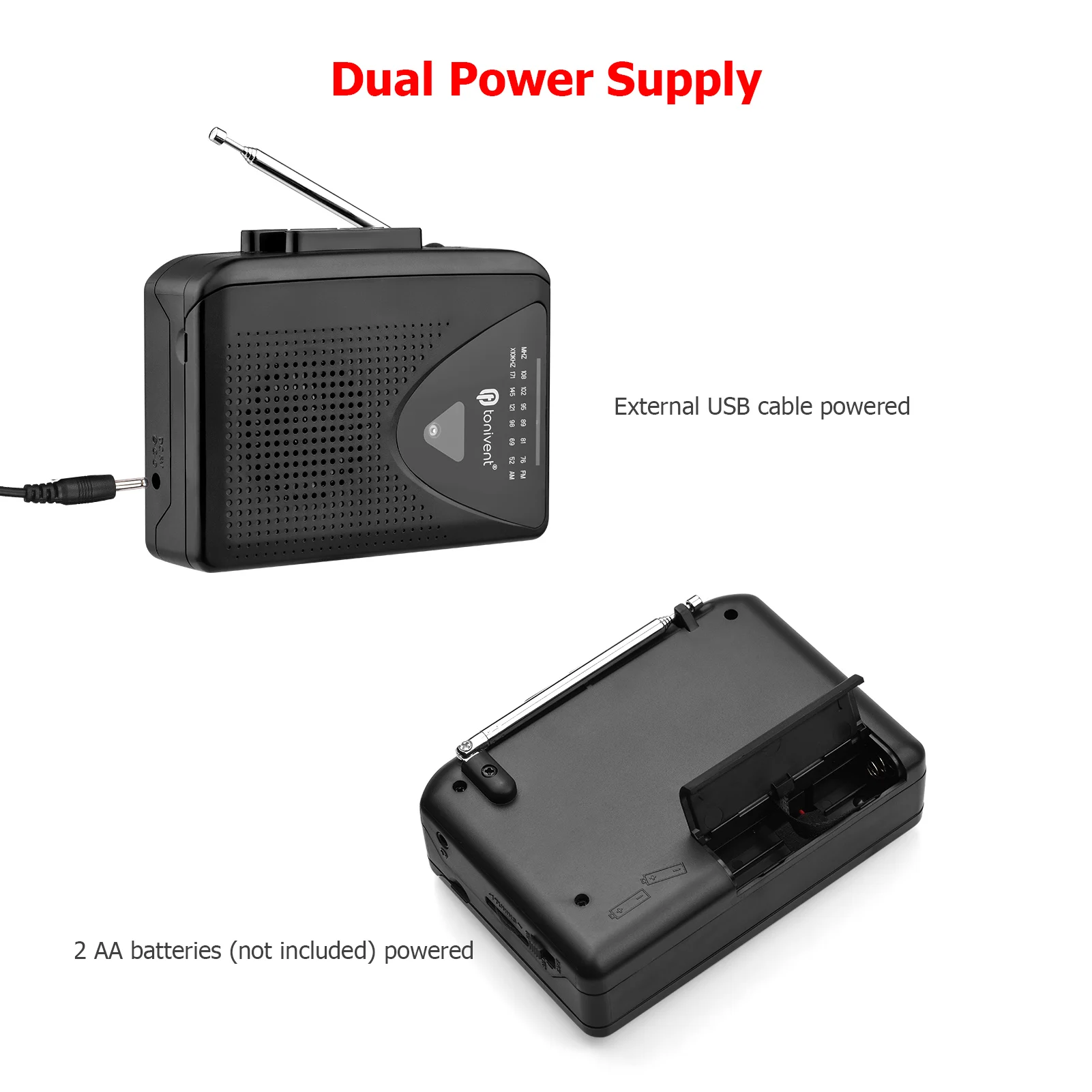 TONIVENTE TON009 Reproductor de casete USB Captura de radio AM/FM Cinta de casete USB portátil a convertidor de MP3 Captura de reproductor de música de audio