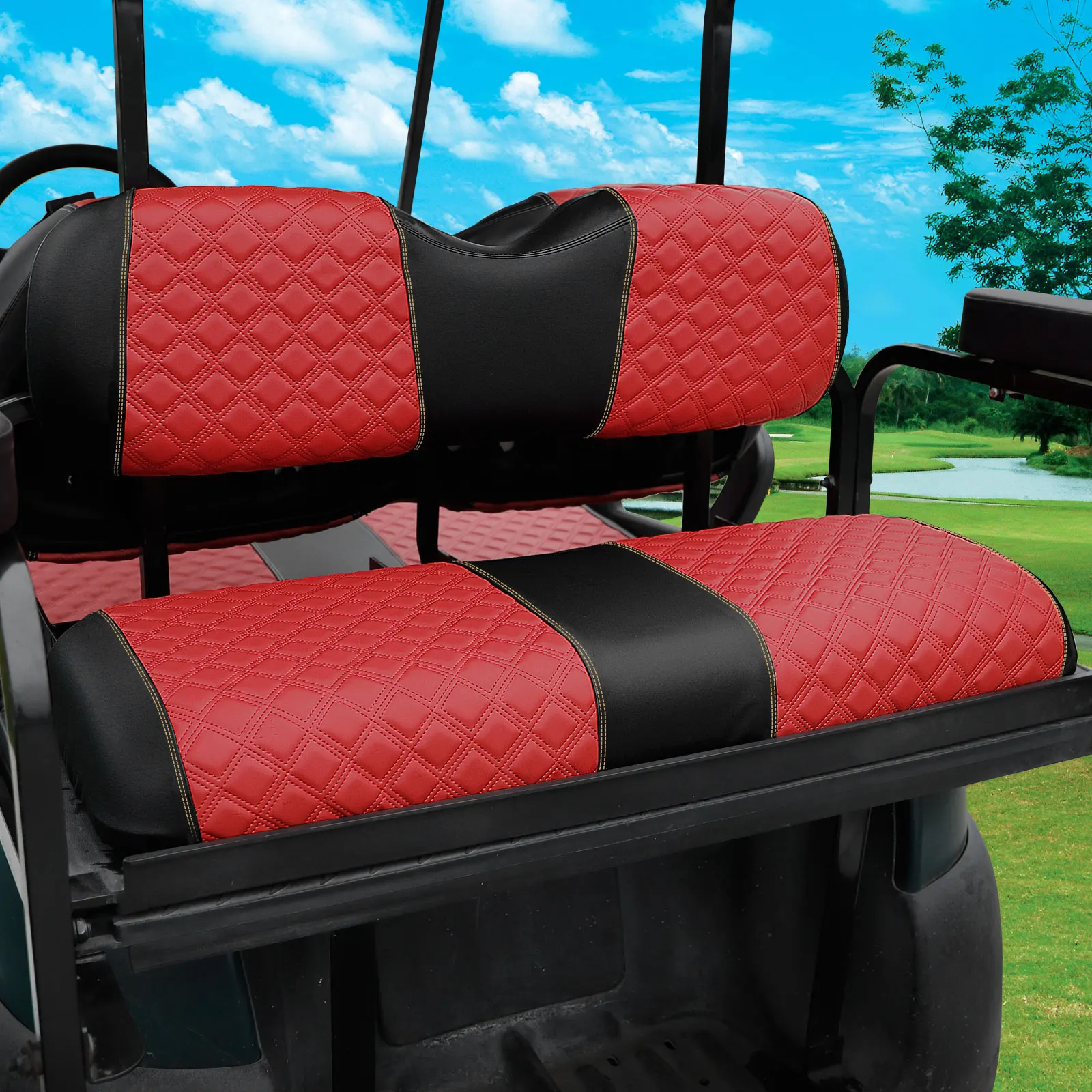 

Roykaw Golf Cart Seat Covers Kit for Aftermarket Rear Seat, Fit for Common Seat Cushion, Comfortable, Breathable, Easy to Clean