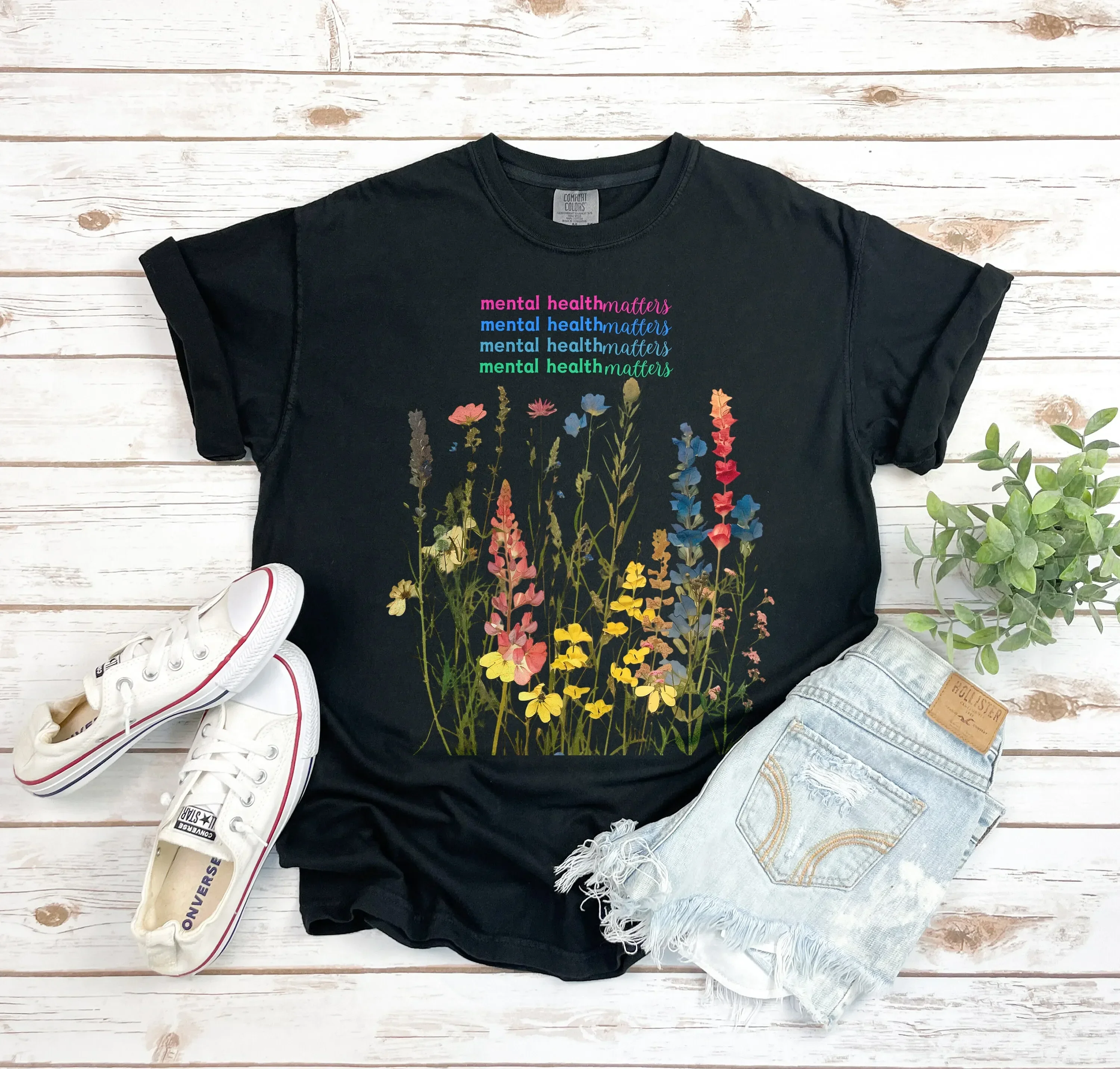 Mental Health Matters Wild Flowers T Shirt Awareness Vintage Floral Birth For Her Rbt