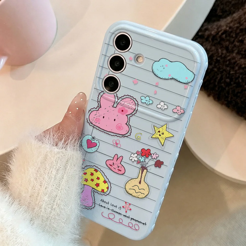 Korean Cute Doodle Sticker Phone Case For Samsung A56 A55 A57 A54 A36 A37 A35 A34 A17 A16 A15 A06 A05 A26 Shockproof TPU Cover