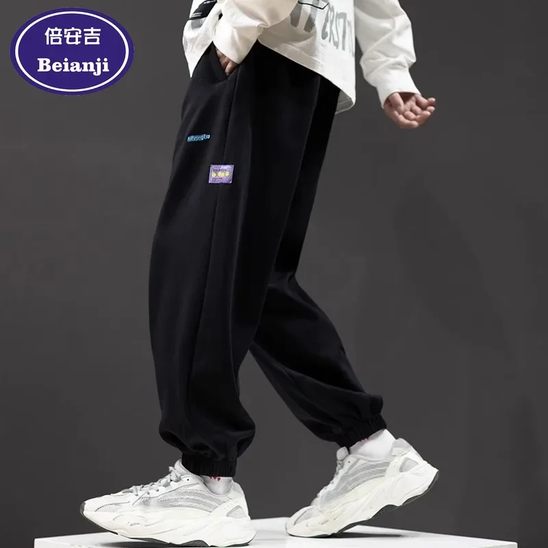 Beianji casual pants men's fashionable street hip hop oversize loose wide leg fashionable ins retro plus fleece thick sweatpants