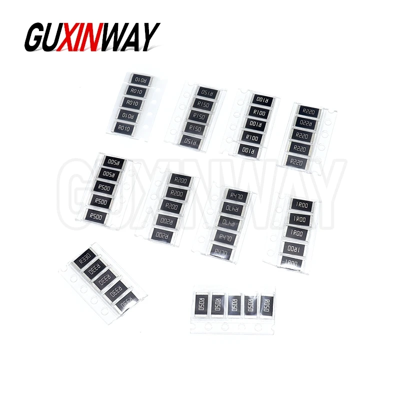 50PCS 10 kindsX5pcs=50pcs R001 R002 R005 R008 R010 R015 R020 R025 R050 R100 Alloy resistance 2512 SMD Resistor Samples kit