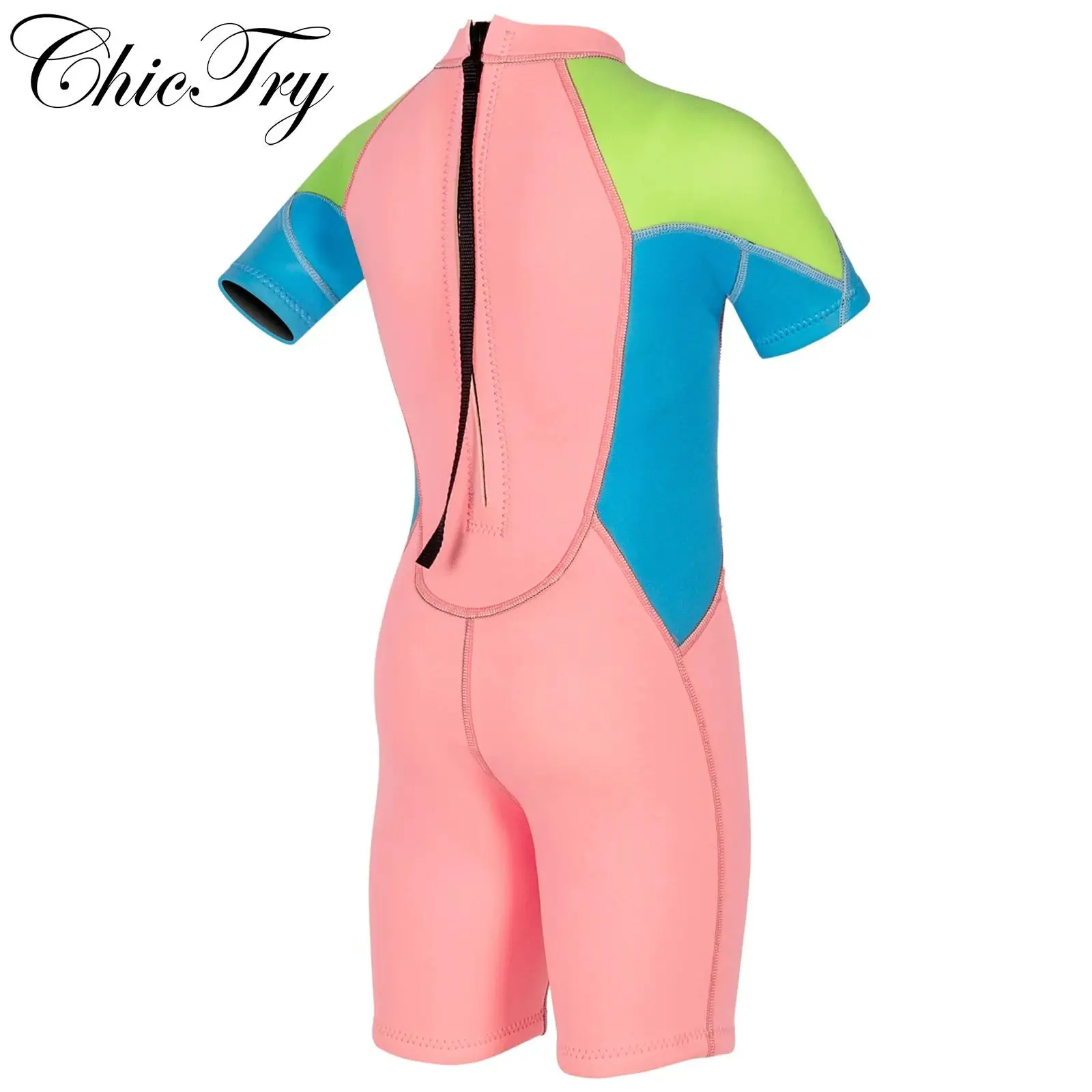 

Kids Girls Neoprene One-piece Swimsuit Short Sleeve Back Zipper Short Swim Wet Suit in Cold Water for Swimming Surfing Diving